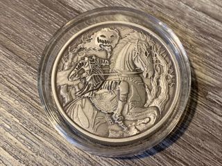 Scarce Coin Headless Horseman 2 Oz.  999 Silver Art Round Antiqued Low Mintage