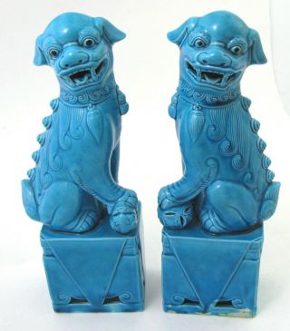 Vintage Foo Dogs Figurine Set 10 " Blue Ceramic Chinese Guardian Lion Pair Large