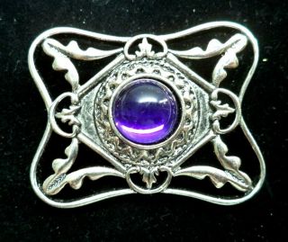 Stunning Vintage Estate Silver Tone Purple Bead 1 3/4 " Brooch 3765z