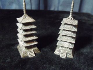 Vintage Japanese Sterling Silver Pagoda With Steps Salt Pepper Shaker Set.  950