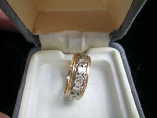 Antique Art Deco Wedding Band Ring Two - Tone White And Yellow 14k Gold