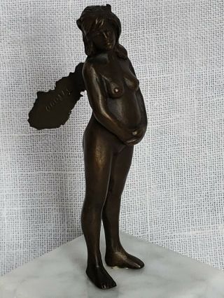Vintage Bronze Fairy Sculpture Pregnant Nude Artist R.  M.  Brodin Signed Numbered