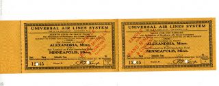 Vintage Sample Airline Ticket Universal Air Lines System Alexandria Mn Minneapol
