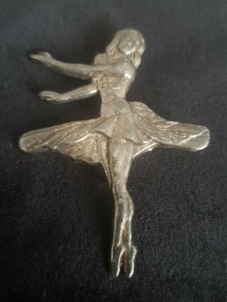 Vintage Antiqued Silver Tone Ballerina Brooch Pin