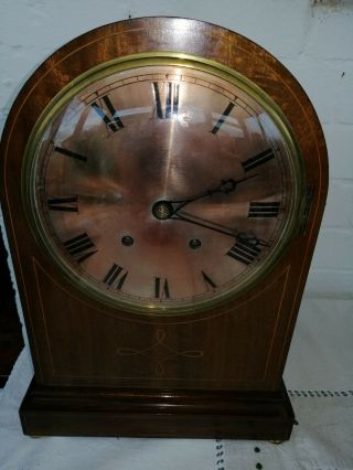 Large,  Antique Dome Top,  Ting Tang Bracket Clock,  Inlaid Mahogany Case.