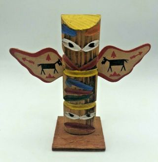 Vintage Mid Century Modern Indian Carved Wood Totem Pole Doll 16