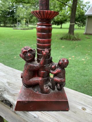 Vintage Metal Resin Table Lamp With Monkey Base And Shade Euc