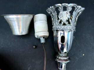 Vintage Art Deco Torchiere Lamp Chrome Ornate Holder Shade Parts With Socket