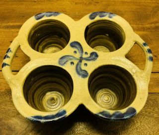 Vtg Stebner Pottery Stoneware Salt - Glazed Cobalt Muffin Dish Hartville Ohio 8”l