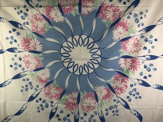 Vintage Tablecloth Pink Daisies And Blue 52 " X 50 " Country Chic Cute
