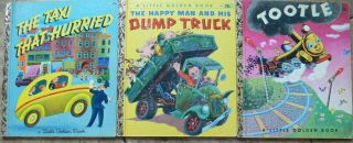 3 Vintage Little Golden Books Happy Man & His Dump Truck,  Taxi That Hurried,