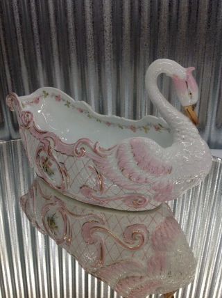 Antique/vintage Cobalt Swan Hand Painted Porcelain/ceramic Vase Centerpiece