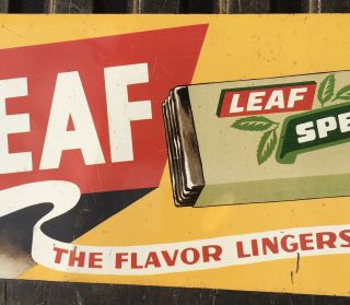 Vintage 1940 ' s Leaf Spearmint Chewing Gum Sign Tin Metal Sign 3