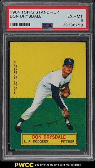 1964 Topps Stand - Up Don Drysdale Short Print Psa 6 Exmt