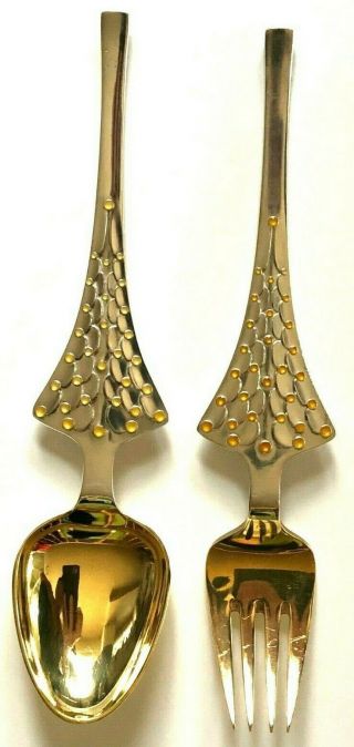 Jul 1965 Michelsen Denmark Sterling Silver Gold Wash Enamel Gilt Spoon Fork Set
