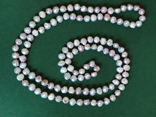Vintage Pale Pink Long Baroque Real Pearl Necklace