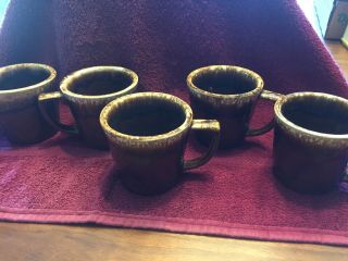 Set Of 5 Vtg Hull Pottery Brown Drip Glaze Coffee Mugs Cups Oven Proof Usa L