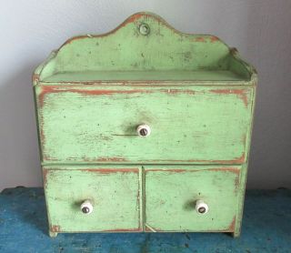 Vintage 2 Drawer Spice Cabinet/box/cupboard/apothecary/chest - Green Paint - Prim