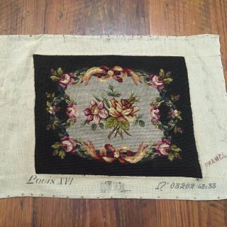 Vintage Needlepoint Canvas French Ornate Floral Bouquet French Country Handmade