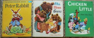 3 Vintage Little Golden Books Peter Rabbit,  Chicken Little,  The Three Bears