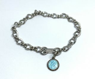 Vintage Sterling Silver Enamel St Christopher Tiny Charm 6.  25” Bracelet