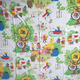 Vintage 80s Sesame Street Twin Fitted Sheet Big Bird Grover Guy Smiley Oscar