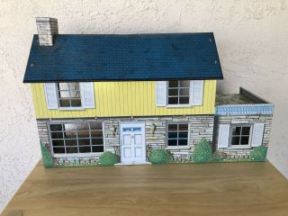 Vintage Marx Tin Litho Metal Dollhouse Doll House With Furniture And People