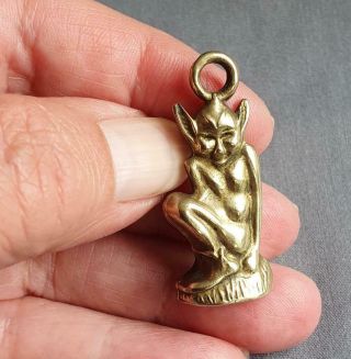 Vintage Brass Pisky Pixie Chatelaine Fob Charm / Tamper West Country Myth Magic