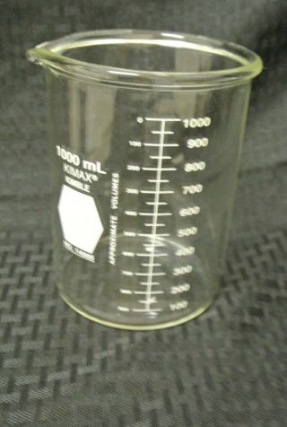 Vintage Kimax 1000ml No.  14005 Beaker Flask Lab Glass
