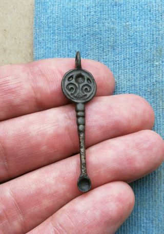 Ancient Viking Decorated Bronze Tool With Rar Ornament The Ear From Sulfur