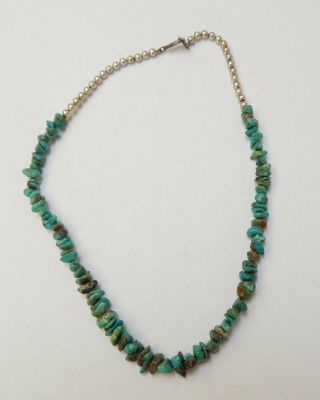Vintage Native American Turquoise Sterling Necklace Choker 16 "