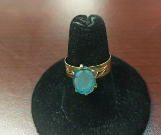 10k Yellow Gold Ring Vintage Blue Green Stone,  Size 7,  2.  5 Grams