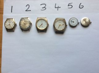 Joblot Of 6 Vintage Watch Movements Rocar,  Eb8800 And Others Spares Or Repairs