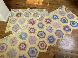 Vtg 30s 40s Matching Twin Quilts GRANDMOTHERS GARDEN Feedsack Hand Stitched 3