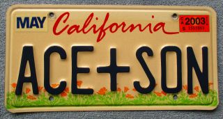 California " Kids " Graphic Personalized Vanity License Plate " Ace,  Son "