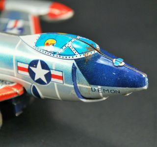 U.  S.  Navy F3H - 2 Demon Fighter Jet Aeroplane Vintage 1950 ' s Tin Toy Made In Japan 3