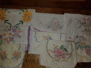 8 Vintage Hand Embroidered Cotton Table Runner Dresser Scarves Shabby Cottage B