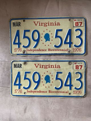 Set Of 2 Virginia License Plate 1987 Bicentennial (1) Plate