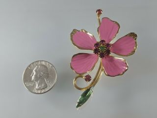 Weiss Flower Pin w/ Pink & Green Rhinestones Vtg Brooch 2