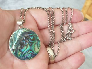 Stunning Vintage Art Deco Jewellery Long Inset Abalone Sterling Silver Necklace