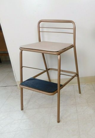 Folding Step Stool Chair Vintage 1960s Cosco Strong Padded Mid Century Modern