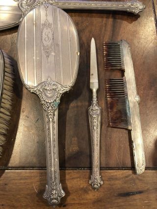 Vintage Sterling Silver Vanity Set Brush,  Comb,  Mirror,  Scissors,  Letter Opener 2