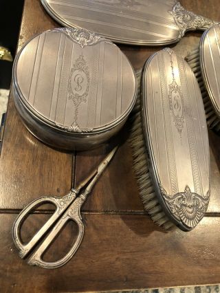 Vintage Sterling Silver Vanity Set Brush,  Comb,  Mirror,  Scissors,  Letter Opener 3