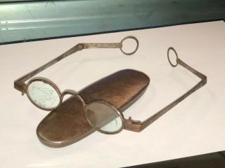 18th Century Oval Iron Reading Glasses In Iron Case
