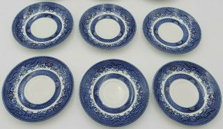 Set Of 7 Vintage Churchill Blue Willow Saucers - Made In England
