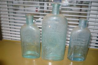 3 Vtg Sawyers Crystal Blueing Bottles Diff Sizes Aqua Late 1800 