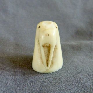 Antique Inuit Eskimo Carving Bone Tooth Walrus Head Scrimshaw Finial/handle/knob