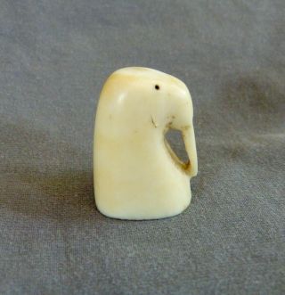 Antique Inuit Eskimo Carving Bone Tooth Walrus Head Scrimshaw Finial/Handle/Knob 3