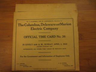 THE COLUMBUS DELAWARE AND MARION ELECTRIC CO.  & 1933 ORIG C D & M TIMETABLE 3