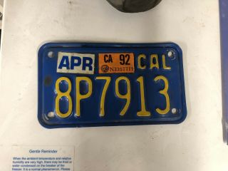 Vintage California Motorcycle License Plate Classic Blue /yellow 1970s 1980s